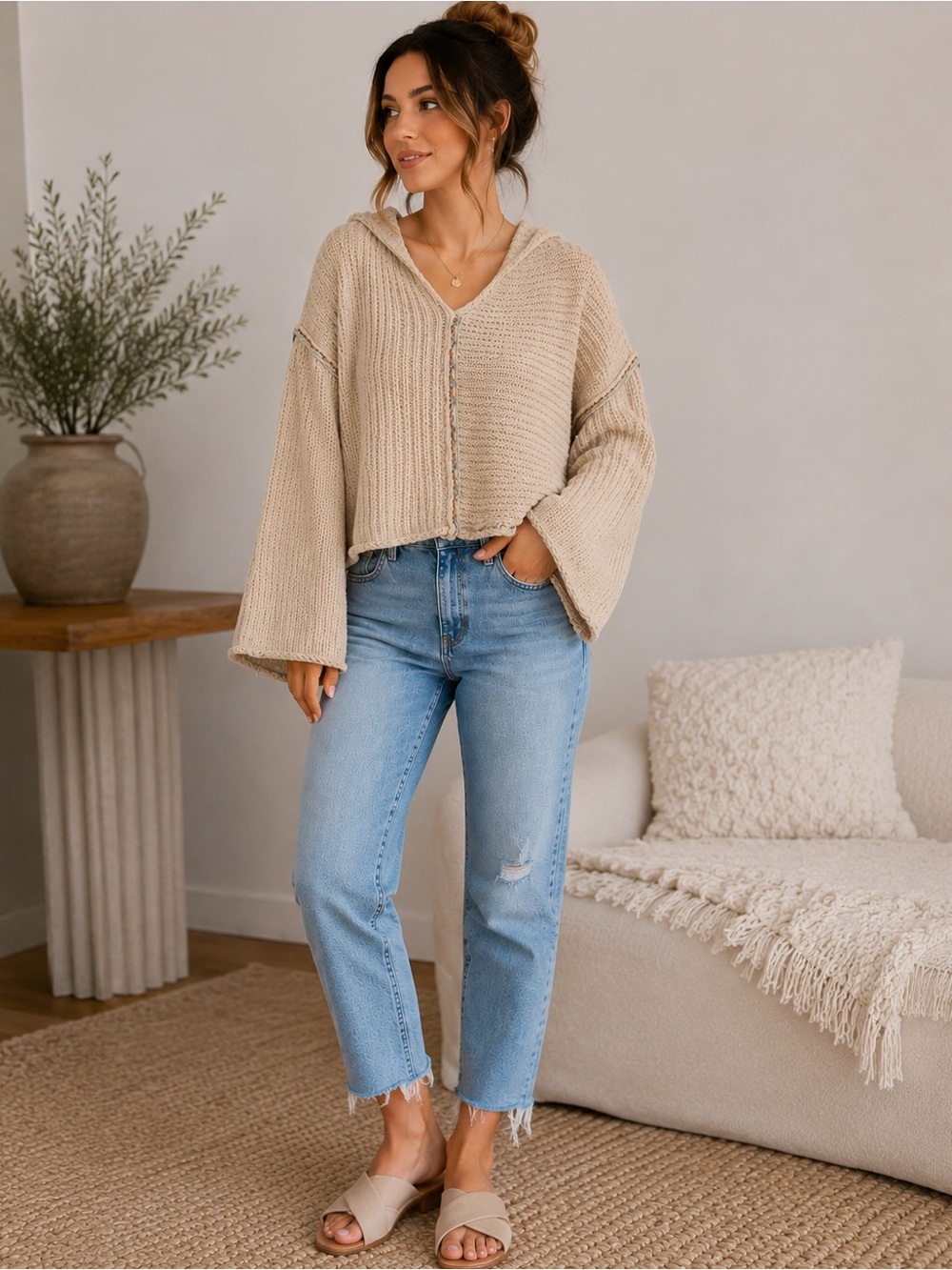 POL oversized, pullover, hooded sweater Sz L
